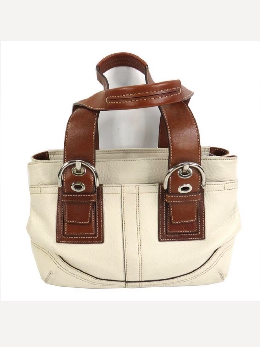 Vintage 2008 Coach Soho Cream Brown Pebbled Leather Shoulder Bag F12302